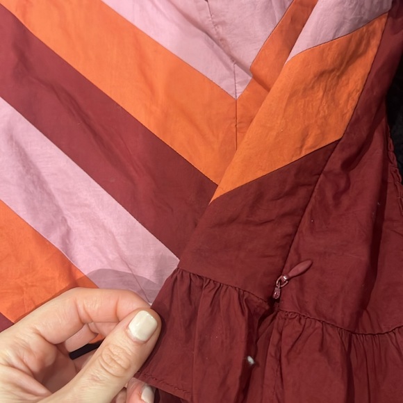 Anthropologie Love the Label Puff Sleeve Maroon Corset Chevron Detail Sz S - Picture 12 of 12